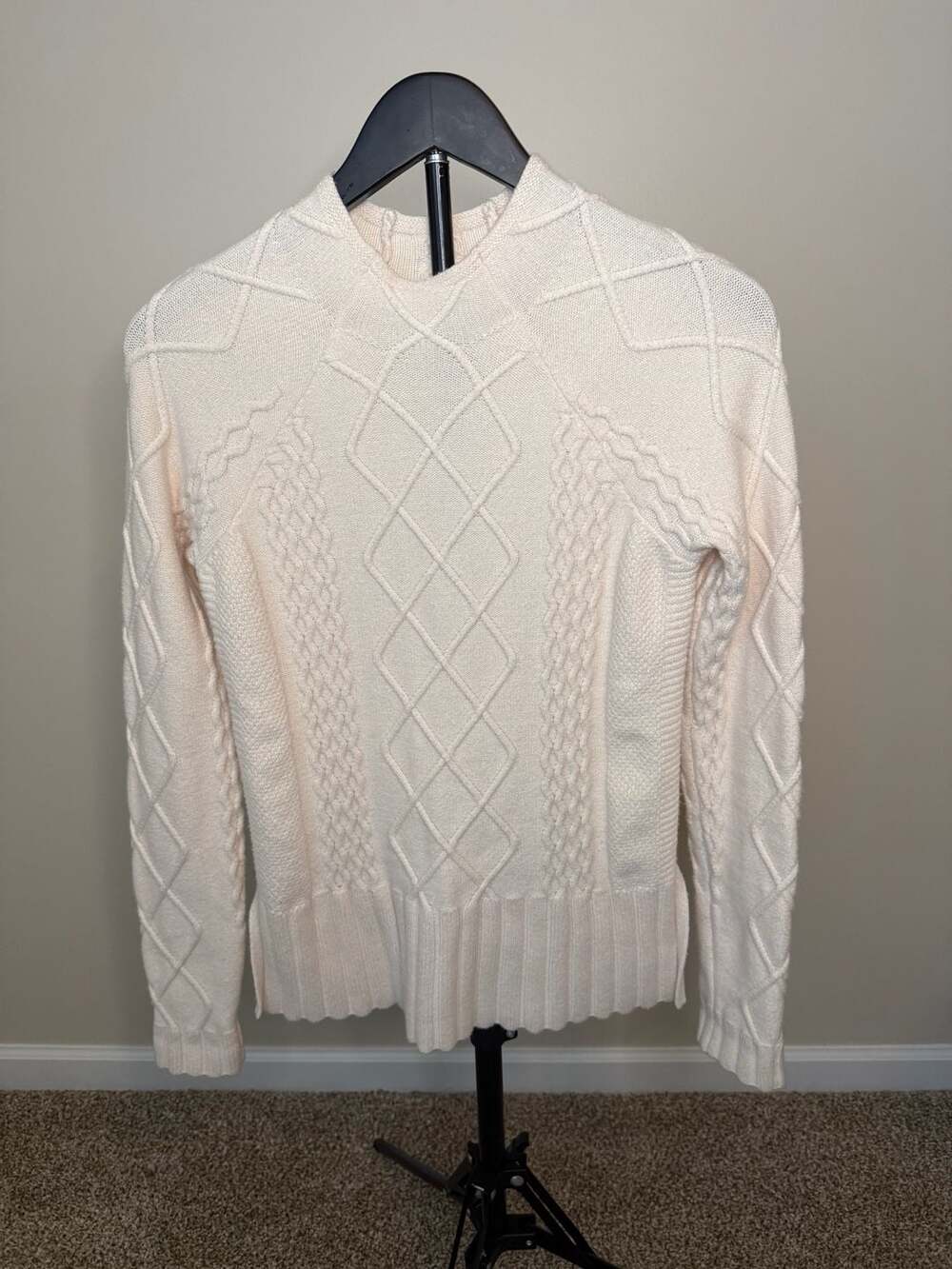 Cyrus Cream Mixed Cable Knit Mock Neck Sweater Size XS